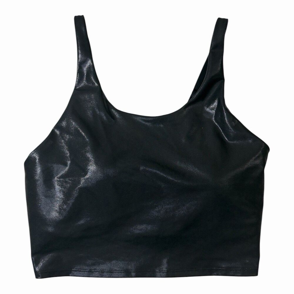 Old Navy Powersoft Faux Leather Sports Bra Tank Women XL Black Go-Dri